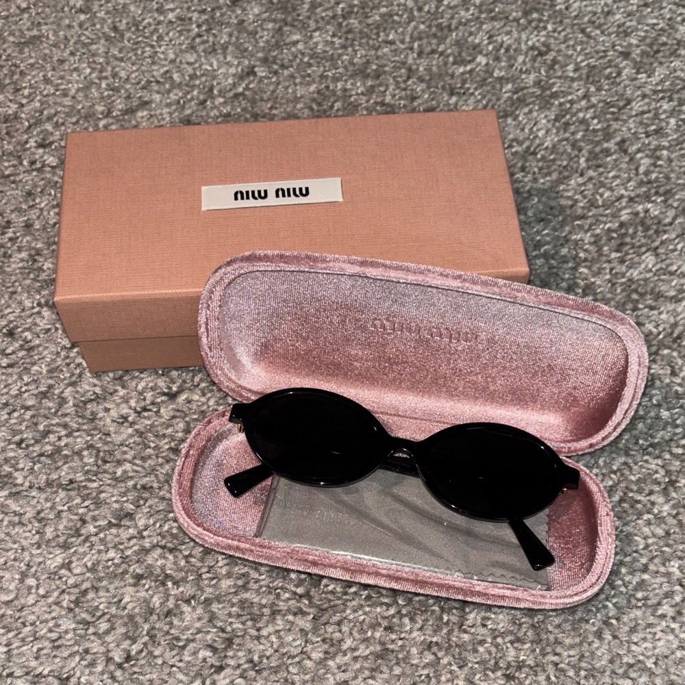 Authentic Brand New Miu Miu Black Oval Sunglasses with Pink Case